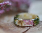 Pink Tourmaline Ring, Raw Stone Ring, Pressed Flower Ring, Nature Moss Resin Ring, Tourmaline Gemstone Ring, October Birthstone Ring
