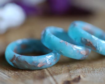 Pastel Blue Resin Ring with Copper Silver Flakes, Kawaii Resin Rings, Contemporary Ring, Sweet Rings for Girls