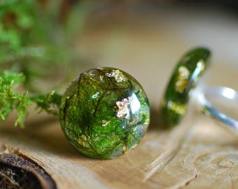 Adjustable Nature Moss Ring, Forest Inspired Ring, Real Plant Gift, Eco friendly Gifts, Fairy Rings for Women