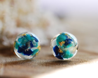 Gemstone Earrings, Turquoise Stud Earrings, Resin Lapis Lazuli Earrings, Bridesmaid Gift, December Birthstone Jewelry, Handmade Gift for Her