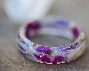 Sugilite Purple Ring, Gemstone Resin Ring, Pressed Flower Ring, Virgo Zodiac Ring, Handmade Birthday Gift, Jewelry for Women