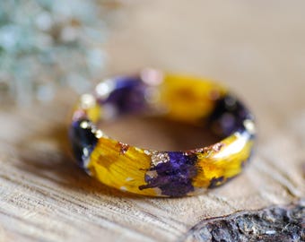 Birth Sunflower Ring, Purple Floral Ring, Resin Rings for Women, Sunflower Birth Month Ring, Pressed Flower Ring, Summer Perfect Gift