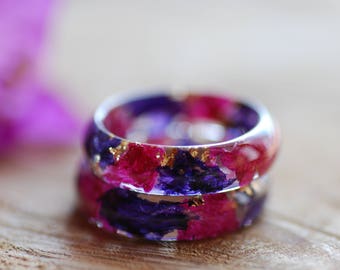 Pink Purple Flowers Ring, Floral Spring Resin Ring, Pressed Flower Ring, Nature Promise Ring, Anniversary Gift for Women