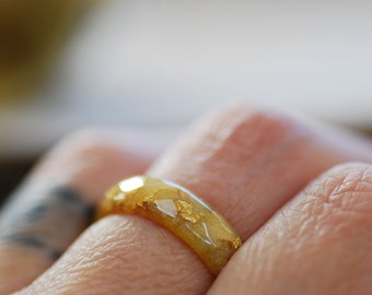 Pastel Gold Color Ring, Yellow Glitter Ring, Gold Resin Rings, Shimmering Jewelry, Luminous Ring, Gift for Myself