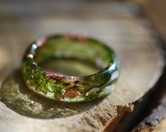 Moss Ring, Terrarium Green Ring, Nature Resin Ring, Copper Flakes Moss Forest Ring, Magic Fairy Ring, Botanical Spring Jewelry, Gift for Her