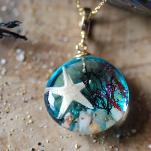 Ocean Starfish Necklace, Blue Sea Necklace, Mermaid Pendant, Resin Necklace, Underwater Necklace, Seaweed Nature Pendant image 8