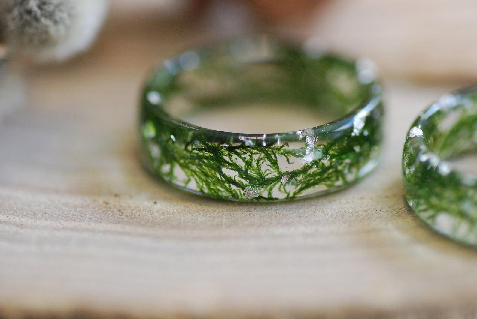 Silver Moss Ring Nature Ring Real Moss Ring Green Resin Etsy
