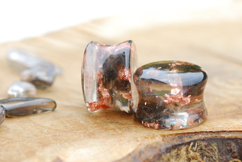 Smoky Quartz Gauges Brown Orgon Plugs Copper Ear Gauges Etsy
