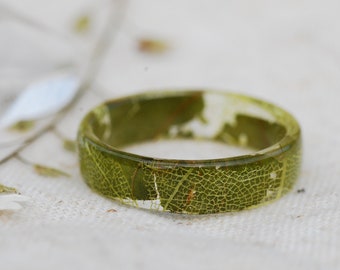 Anello con foglia di quercia reale, anello di pianta verde fatto a mano, gioielli ispirati alla natura, regalo per gli amanti delle piante per le donne, regalo per l'escursionismo per gli uomini