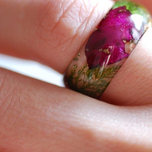 Statement Rose Flower Ring, Floral Nature Resin Ring, Natural Moss Ring, Red Rose Romantic Ring, Pressed Flower Ring, image 5