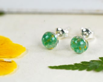 Green Emerald Studs Earrings, May Birthstone Earrings, Tiny Gemstone Studs, Emerald Rounded Earrings, Gemini Gift Earrings