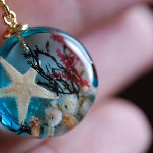 Ocean Starfish Necklace, Blue Sea Necklace, Mermaid Pendant, Resin Necklace, Underwater Necklace, Seaweed Nature Pendant image 1