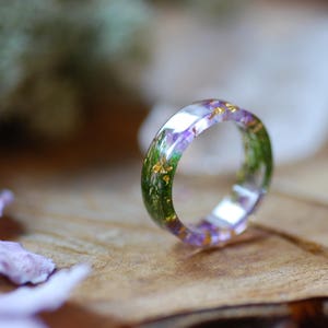 Natural Amethyst Ring with Green Moss, Purple Gemstone Resin Ring, Aquarius Zodiac Ring, Magic Amethyst February Gift Birthstone Ring image 5