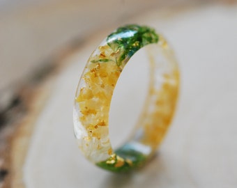 Citrine Birthstone Ring, November Gemstone Ring, Nature Moss Resin Ring, Citrine Crystal Jewelry, Sagittarius Ring for Women, For Men