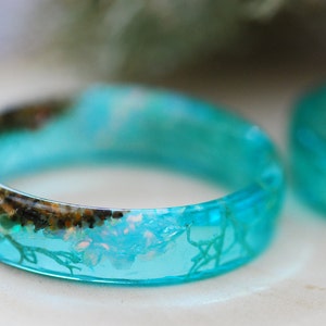 Ocean Resin Ring with Opal, Beach Ring with Sand, Blue Mermaid Ring, Marine Rings for Women, Ocean Gifts for Couple