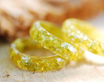 Lemon Yellow Resin Ring, Bright Ring, Ring with Silver Flakes, Summer Rings, Sunny Ring, Original Rings for Her