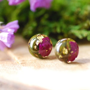 Sugilite Purple Stud Earrings, Gold Sugilite Resin Earrings, Nature Cabochon Stud Earrings, Purple Gift For Women image 4