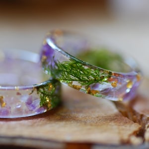 Natural Amethyst Ring with Green Moss, Purple Gemstone Resin Ring, Aquarius Zodiac Ring, Magic Amethyst February Gift Birthstone Ring image 3