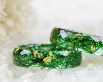 Real Moss Ring with Gold Flakes, Nature Engagement Ring, Forest Inspired Jewelry