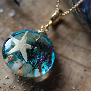 Ocean Starfish Necklace, Blue Sea Necklace, Mermaid Pendant, Resin Necklace, Underwater Necklace, Seaweed Nature Pendant image 3