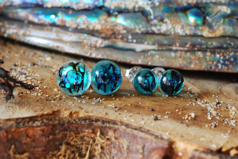 Real Seaweed Stud Earrings, Ocean Resin Earrings, Unique Blue Sea Earrings, Gift for Ocean Lovers, Mermaid Jewelry image 8