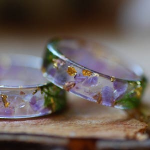 Natural Amethyst Ring with Green Moss, Purple Gemstone Resin Ring, Aquarius Zodiac Ring, Magic Amethyst February Gift Birthstone Ring image 7