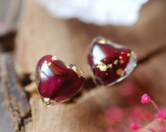 Rose Petal Resin Heart Earrings Resin Necklace Pendants Unique