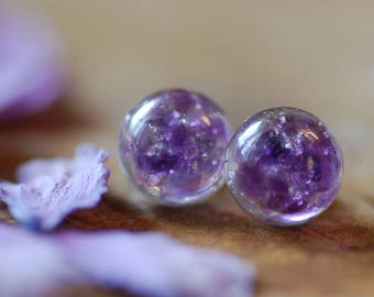 Amethyst Studs Earrings, February Birthstone Earrings, Tiny Gemstone Studs, Silver Post Earrings, Purple Rounded Earrings