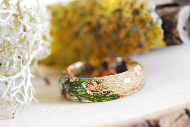 Magic Forest Ring with Moss and Lichen, Outdoor Resin Ring with copper flakes, Elf Ring, Moss Mountain Ring, Fairy Jewelry image 5