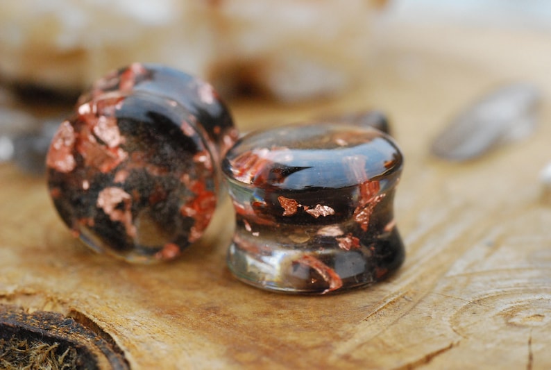 Smoky Quartz Gauges Brown Orgon Plugs Copper Ear Gauges Etsy