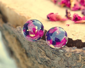 Pink Purple Flower Earrings, Colorful Small Stud Earrings, Floral Lover Gift, Flower Resin Stud Earrings, Mothers Day Gift