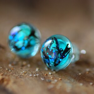 Real Seaweed Stud Earrings, Ocean Resin Earrings, Unique Blue Sea Earrings, Gift for Ocean Lovers, Mermaid Jewelry image 3