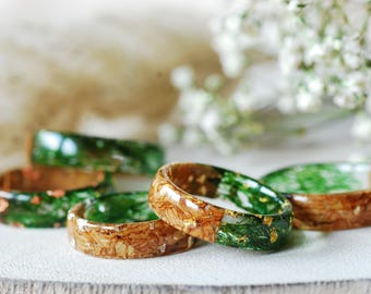 Forest Ring with Cork Tree Bark and Moss, Nature Inspired Engagement Band