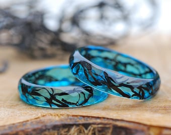 Ocean Resin ring, Mermaid Ring, Nature Ring, Mermaid Jewelry, Blue Resin Ring, Stacking Ring, Black Algae Ring, Summer Ring, Nautical Ring