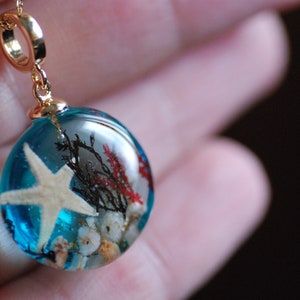 Ocean Starfish Necklace, Blue Sea Necklace, Mermaid Pendant, Resin Necklace, Underwater Necklace, Seaweed Nature Pendant image 6