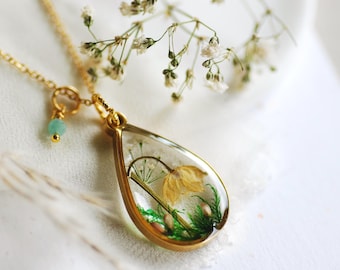 Lily of the Valley Resin Pendant Necklace: May Birth Flower, Emerald Birthstone