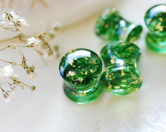 Moss Gold Ear Gauges: Real Plant Plugs, Botanical Tunnels