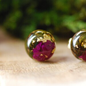 Sugilite Purple Stud Earrings, Gold Sugilite Resin Earrings, Nature Cabochon Stud Earrings, Purple Gift For Women image 6