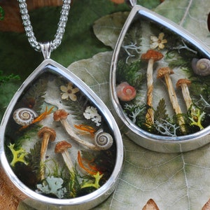 Collier champignon magique, pendentif en argent pur, cadeau pour amateur de champignons, collier en résine naturelle, bijoux forestiers image 5
