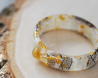 Gold Citrine Resin Ring, November Birthstone Ring, Unique Citrine Gemstone Ring, Flower Resin Ring, Sagittarius Ring for Women