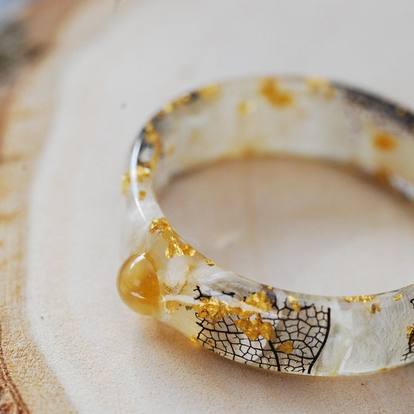 Gold Citrine Resin Ring, November Birthstone Ring, Unique Citrine Gemstone Ring, Flower Resin Ring, Sagittarius Ring for Women