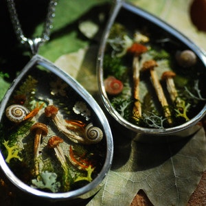Collier champignon magique, pendentif en argent pur, cadeau pour amateur de champignons, collier en résine naturelle, bijoux forestiers image 8