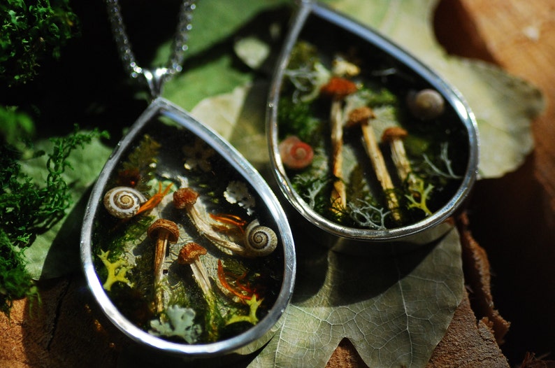 Magic Mushroom Necklace, Pure Silver Pendant, Gift for Mushroom Lover, Nature Resin Necklace, Forest Jewelry image 8