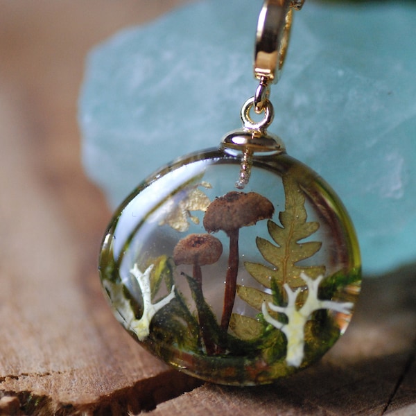Magic Mushroom Necklace, Forest Resin Necklace, Nature Mushroom Trick, Fairy Necklace, Gift for Mushroom Lovers 
