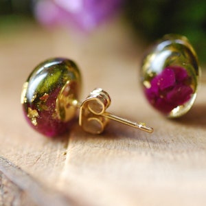 Sugilite Purple Stud Earrings, Gold Sugilite Resin Earrings, Nature Cabochon Stud Earrings, Purple Gift For Women image 7