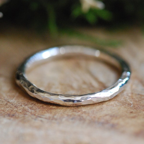 Silver Hammered Ring, Silver Stacking Rings, Hand Hammered Silver Ring, Silver Textured Ring, Minimalist Jewelry