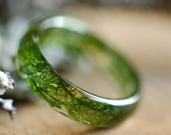 Real Moss Ring, Nature Ring, Resin green moss ring, Terrarium jewelry, Green ring, Real flower ring, Botanical resin ring, Forest jewelry