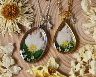 December Birth Flower Necklace, White Narcissus Pendant, Blue Zircon Birthstone Jewelry