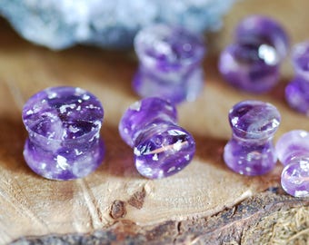 Purple Amethyst Ear Plugs, Gemstone Gauges for Girl, Handmade Beautiful Silver Plugs, Double Flared Gauges, Stunning Plugs
