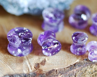 Purple Amethyst Ear Plugs, Gemstone Gauges for Girl, Handmade Beautiful Silver Plugs, Double Flared Gauges, Stunning Plugs